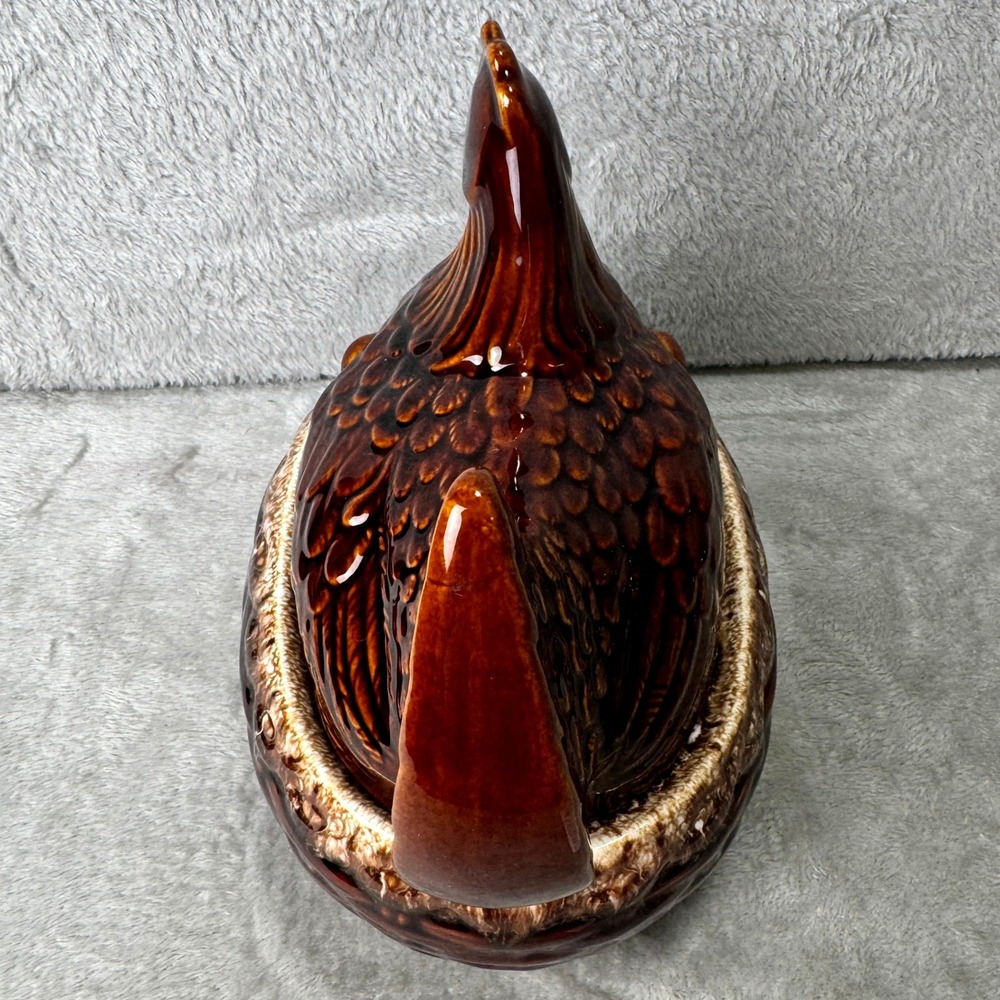 Vintage Hull Pottery Brown Drip Hen on Nest Covered Casserole Dish USA - Picture 12 of 16